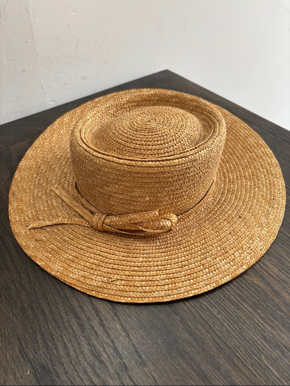 Betmar Natural Straw Wide-Brim Boater Hat, straw ribbon, 7.5” across opening